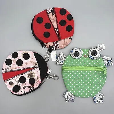 NEW Lot 3 GANZ UNIQUE Gift Card Cash Holder COIN PURSE Frog Ladybug BAG Key Ring • $19.95