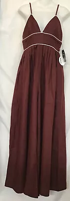 $250 • Buy Staud Figue Jumpsuit Heavy Linen Bean/White Spaghetti Strap WIDE LEG New Size 6