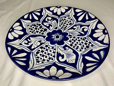 Mexican Handmade Handpainted Pottery 11 Inch Serving Dish Cobalt Blue And White • $12.79