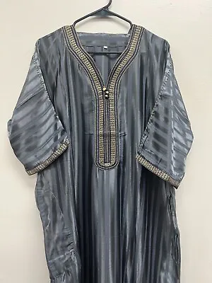 Men's Moroccan Djellaba 3/4 Sleeve Thobe Handmade Arab Dishdasha Silver • $54.99