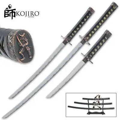 3pc Kojiro Night Carbon Steel Katana Sword Set Japanese Samurai Ninja • $58.98
