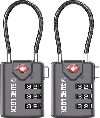 SURE LOCK TSA Compatible Travel Luggage Locks Inspection Indicator 2 Pack Black • $12.99