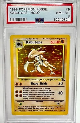 $59.99 • Buy 1999 Pokemon Fossil Set Kabutops #9 Holo Rare 9/62 PSA 8