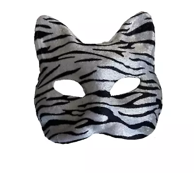 Black & Silver Zebra Print Cat Fox Costume Mask Fancy Dress Up Kitsune Cosplay • £5.49
