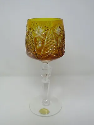 Echt Bleikristall Crystal Amber Orange Cut To Clear Stemmed Wine Glass Heavy • $49.95