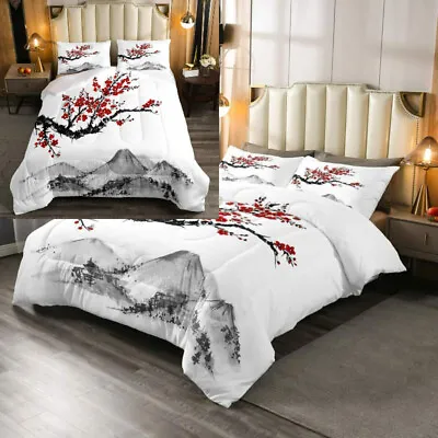 $76.98 • Buy Japanese-Style Comforter Set Red Cherry Blossoms Printed Down Queen, Multi 26 
