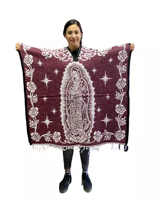 Mexican Poncho virgen De Guadalupe  Blanket Sarape  One Size  Burgundy • $38