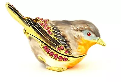 Bejeweled Sparrow Bird Trinket Box Hand Painted Enamel Swarovski Crystals • $44.99