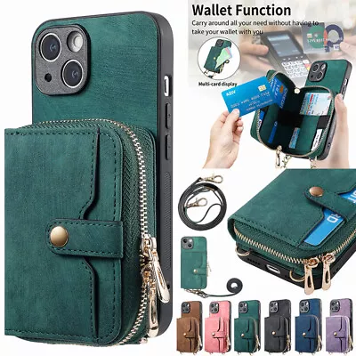 For OPPO A78 A16 A17 A5 Reno8 Strap Leather Purse Wallet Card Zipper Case Cover • $23.99