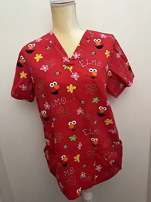 Sesame Street ELMO Size Small S RED Nurse Scrubs Uniform Top Bumble Bee Flowers • $12.56