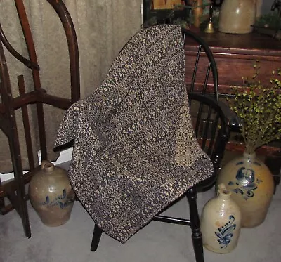 $24.95 • Buy Primitive Antique Vtg Style Navy Linen Cotton Woven 32  COVERLET Square RQ22NSS