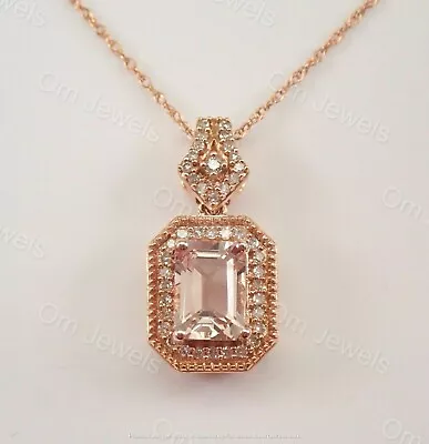 2.50Ct Emerald Morganite And Diamond Pendant Necklace Rose Gold Finish 18  Chain • $45