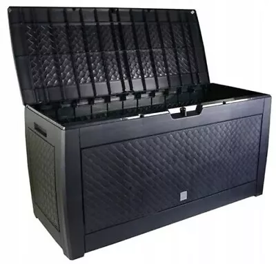 Garden Storage Box  Black 310L Large Outdoor Chest With Wheels Squares Pattern • £51.95