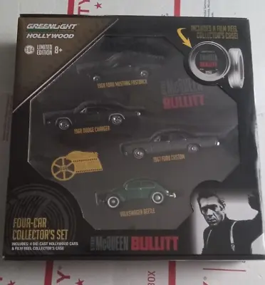 Greenlight 1:64 BULLITT 4-Car Collector Set W/ Film Reel Case Mustang Beetle • $40.50