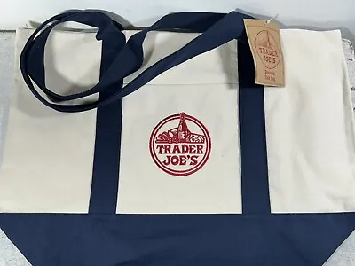 Trader Joe’s Canvas Tote Navy Red Grocery Bag Shopping Eco Reusable Shopper NWT • $15.94