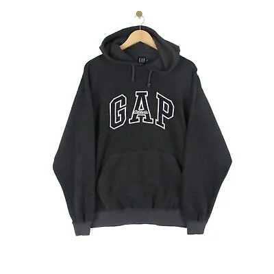 Vintage Gap Fleece Sweatshirt Hoodie Grey Spell Out Embroidered Logo Mens Size M • £29.99
