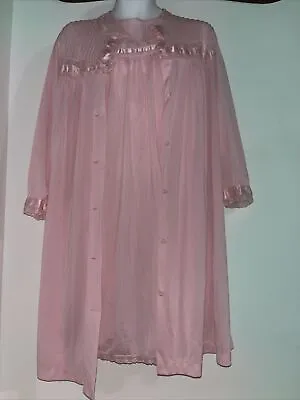 Vtg Henson Kickernick Medium Nightgown Peignoir Large Robe Set Soft Nylon Pink • $32.88
