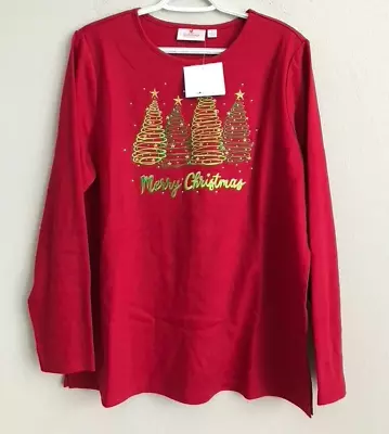 Quacker Factory Holiday Lights And Brights Long Sleeve Top - Red (Sz L) A556348 • $19.99