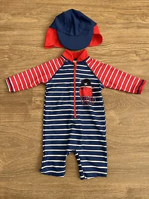 Tu Baby UV Swim Sun Suit And Cap 3-6 Months Excellent Cond • £2.50