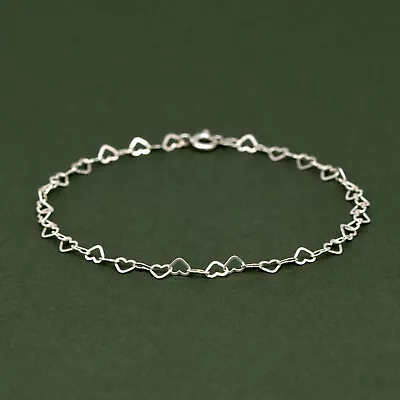 Genuine 925 Sterling Silver 3mm Heart Link Bracelet • £4.75