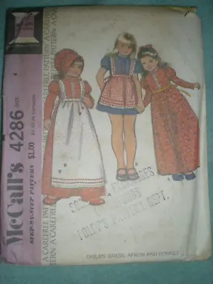 $5 • Buy Vintage 1974 McCall's Sewing Pattern #4286 For Little Girl's Size 4 Dresses