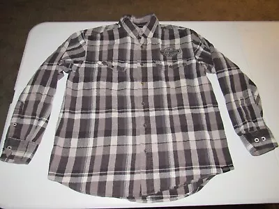 Harley Davidson Men's Black Gray White Plaid Button Up Flannel Shirt Size L • $6.99