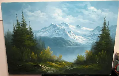 Franke Large Original Oil On Canvas Snow Mountain Landscape Painting  Unframed • $599.99