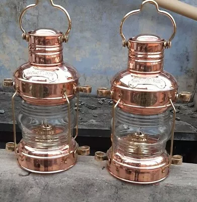 Nautical Antique Copper Brass Anchor Oil Lamp Maritime Ship Lantern Boat Light • $160.15