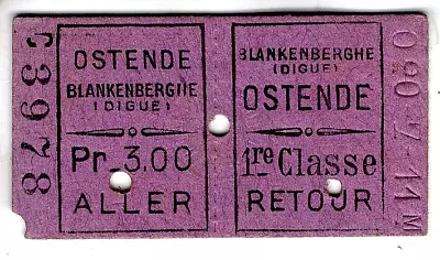 Railway / Tram Ticket: Belgium Vicinal: Blankenberghe & Ostend 1st Return 1911 • £12.50