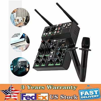 Professional Audio Mixer4Channel Sound Mixer W/Dual Wireless Mic DJ Live Studio • $77.08