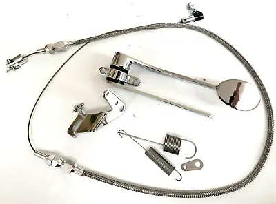 Universal Chrome Spoon Throttle Pedal Kit W/ 36' Braided Cable & Return Spring   • $49.99