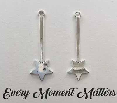 10 X Tibetan Silver FAIRY WAND WITH STAR GODMOTHER WAND LARGE 47x14mm Charms • £2.59