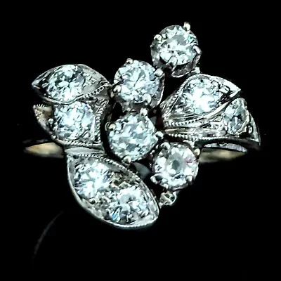 Vintage Old European & Mine Cut Diamonds 14k White Gold Dinner Ring Estate Gift • $1349