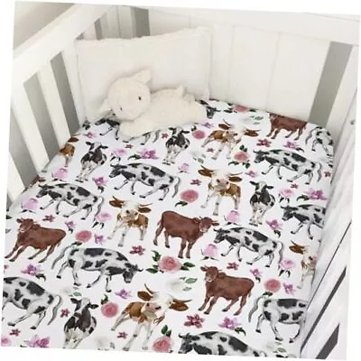 Watercolor Cows Boho Floral Baby Crib Sheets 52''x28'' Farm One Size Flowers • $38.55