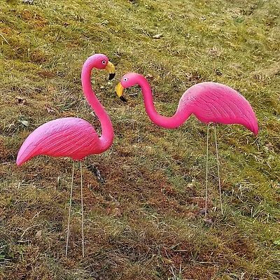 Garden Pink Flamingo 2 Pcs Standing Figurines Ornaments Lawn Tropical Decoration • £13.90