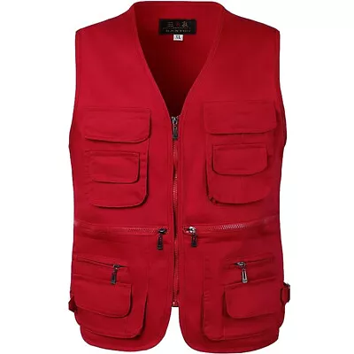 Mens Multi Pocket Vest Fishing Waistcoat Hunting Safari Body Warmer Gilet Jacket • £12.03