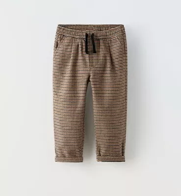 NWT Zara Baby Boy Gingham Check Plaid Soft Pleated Premium Pants Boho 12-18m • $16.99
