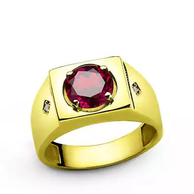 10k Yellow Solid Gold Men's Ring With Ruby Gemstone And Natural Diamonds • $565