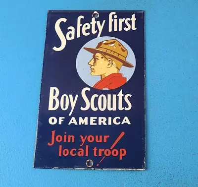 Vintage Boy Scouts Of America Porcelain Safety First Troop Eagle Scout Pump Sign • $142.47