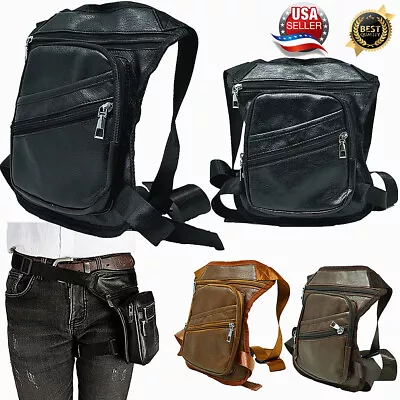 Mens Waist Belt Drop Leg Thigh Bag Fanny Pack Utility Holster Leather Hip Pouch • $35.99