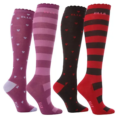 £7.99 • Buy ELLE - 2 Pack Girls Cotton Knee High Long Socks | Striped & Hearts Style