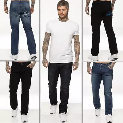 Enzo Mens Straight Jeans Regular Leg Designer Work Denim Pants All Waists Sizes • £11.99