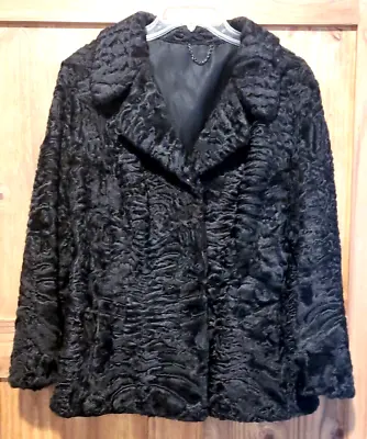 Swakara 1960s Black Persian Lamb Fur Vintage Womens Lined Collared Jacket • $85