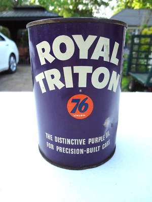$25 • Buy 1950s VTG UNION 76 ROYAL TRITON METAL QUART MOTOR OIL CAN FULL SAE 10 GC Bin G13