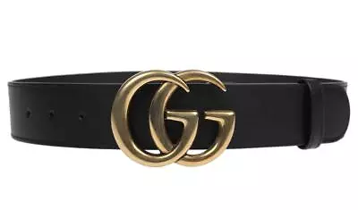 New Gucci Black Leather Marmont Double G 4cm Belt Size 90/36 Unisex • $382.49