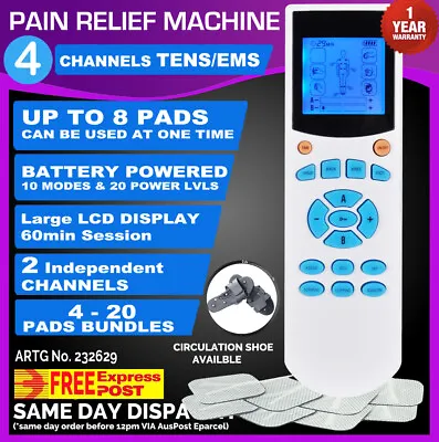 4 Channels TENS Machine Massager Pain Relief Unit LCD W/Extra Pads BUNDLES EMS  • $62.99