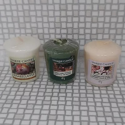 Yankee Candle 3x Votives Christmas Eve Cocoa Tree Farm Festival Sugared Apple • £8.99