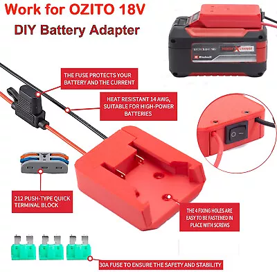 For OZITO 18V Battery Adapter Holder Dock With Wires For Power Wheels Upgrade • $24.29