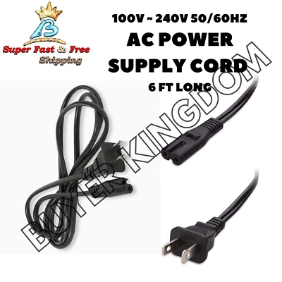 $18.10 • Buy AC Power Supply Cord W/ 2-Slot Polarized Style 100V-240V 50/60Hz 6 Ft Long Black