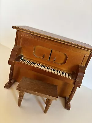 Miniature Wooden Upright Music Box Piano With Bench- Plays “The Entertainer” • $17
